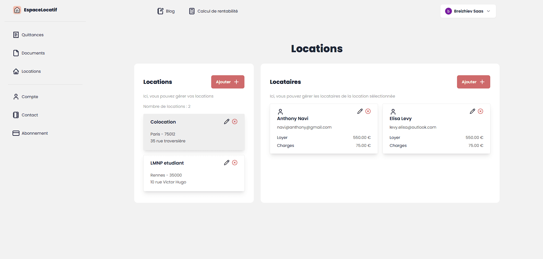 Gestions des locations et des locataires sur www.espacelocatif.fr