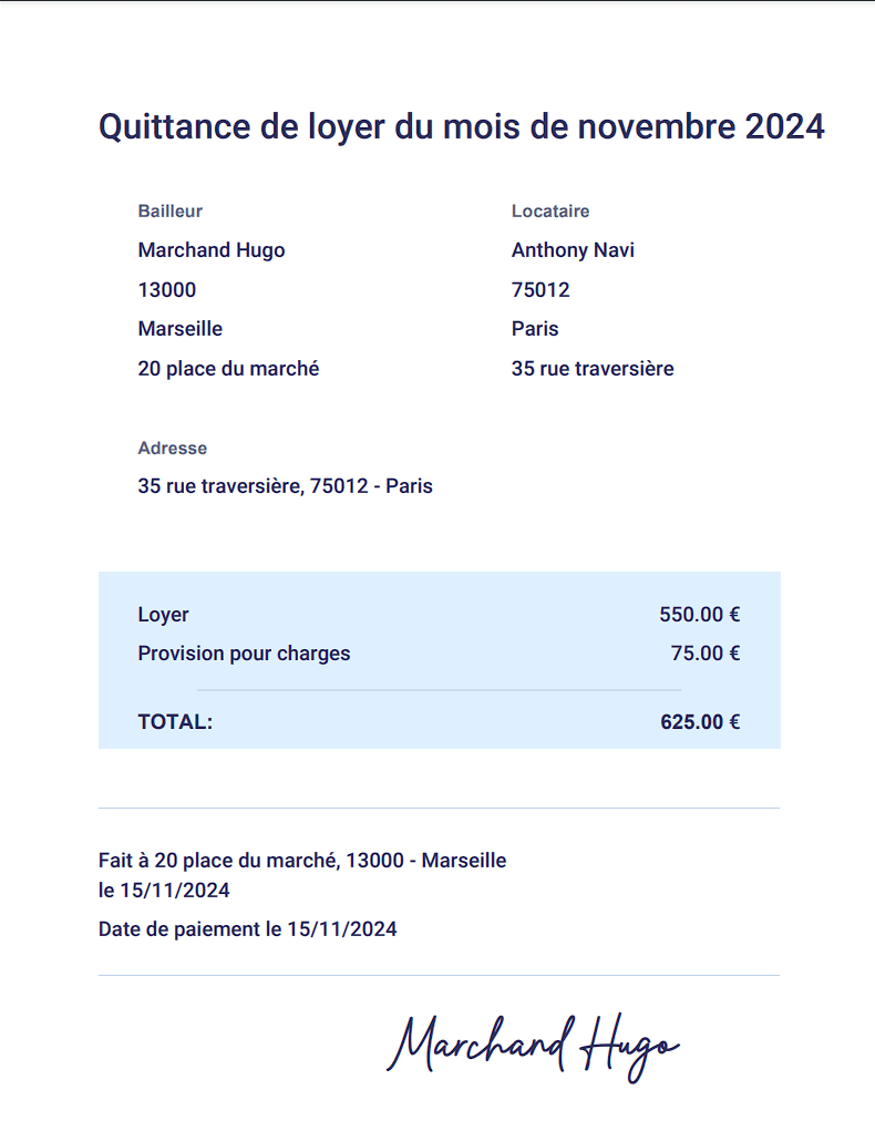 Un exmeple de pdf généré sur www.espacelocatif.fr